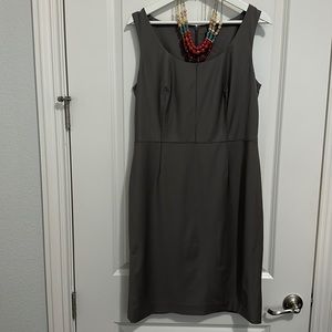 Ann Taylor taupe sleeveless pencil dress.